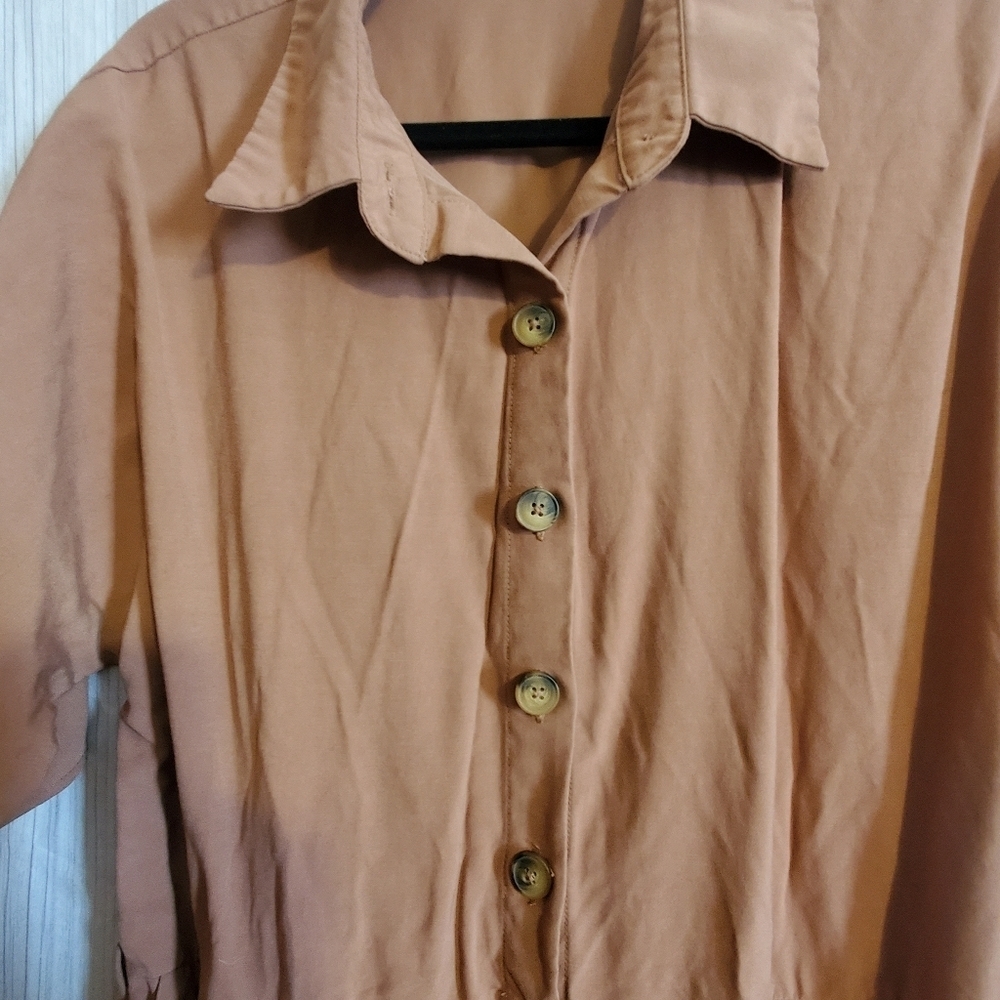 MANGO CASUAL JUMPSUIT. SZ MED. CLAY BROWN WIDE LEGS. VNECK - Picture 3 of 9